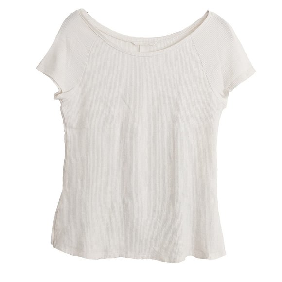 H&M Off-White Ribbed Short Sleeve Basic T-Shirt - Picture 2 of 6